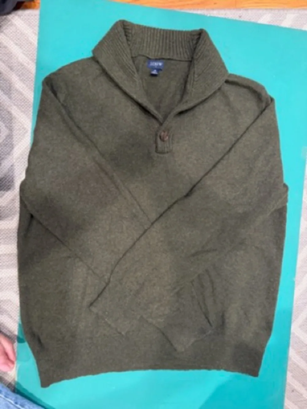 J. Crew Shawl-Collar Lambswool Sweater Dark Olive Size XL